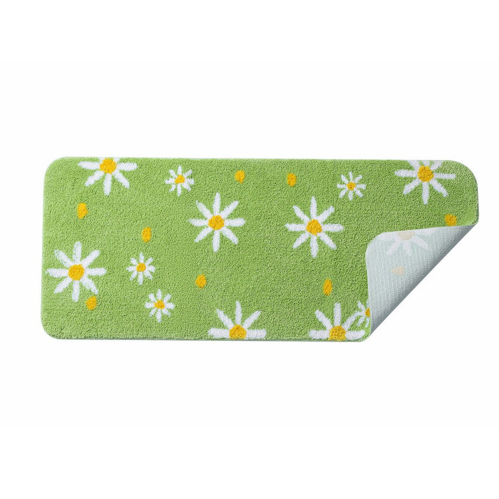 Feblilac Daisy Flowers Bedroom Runner, Floral Green Soft Indoor Area Rug, Water Absorbent Non-Slip Microfiber Mat for Hallway Laundry Room Rug