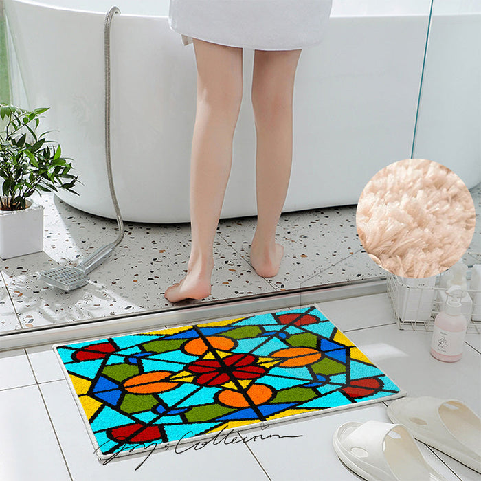 Feblilac Baroco Style Glasses Geometric Tufted Bath Mat