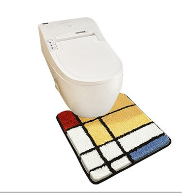 Feblilac Colorful Geometric Square Tufted Bathroom Mat Toilet U-Shaped Floor Mat