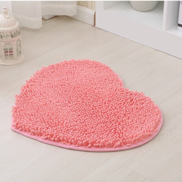 Feblilac Heart-shaped Solid Chenille Non-Slip Microfiber Shag Bathroom Rug Mat