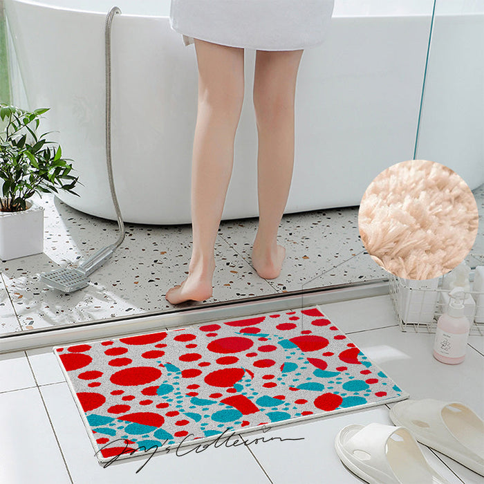 Feblilac Red and Blue Polka Dot Tufted Bath Mat