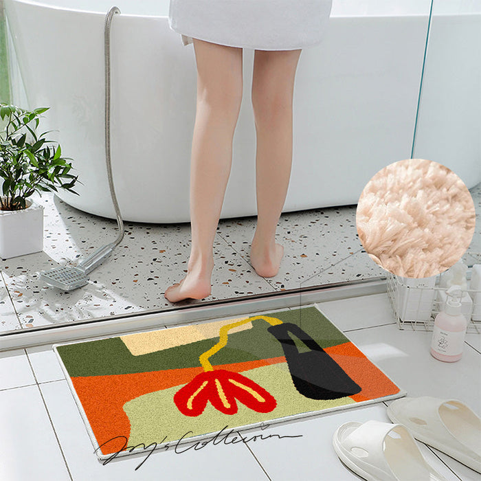 Feblilac Red Flower and Vase Tufted Bath Mat