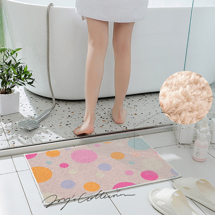 Feblilac Pink Polka Dots Geometric Tufted Bath Mat