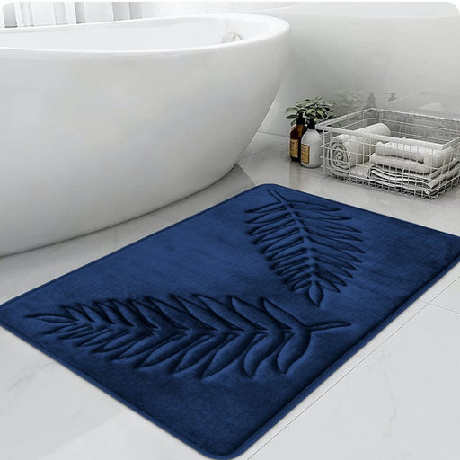 Feblilac Luxurious Embossed Leaves Memory Foam Bath Mat