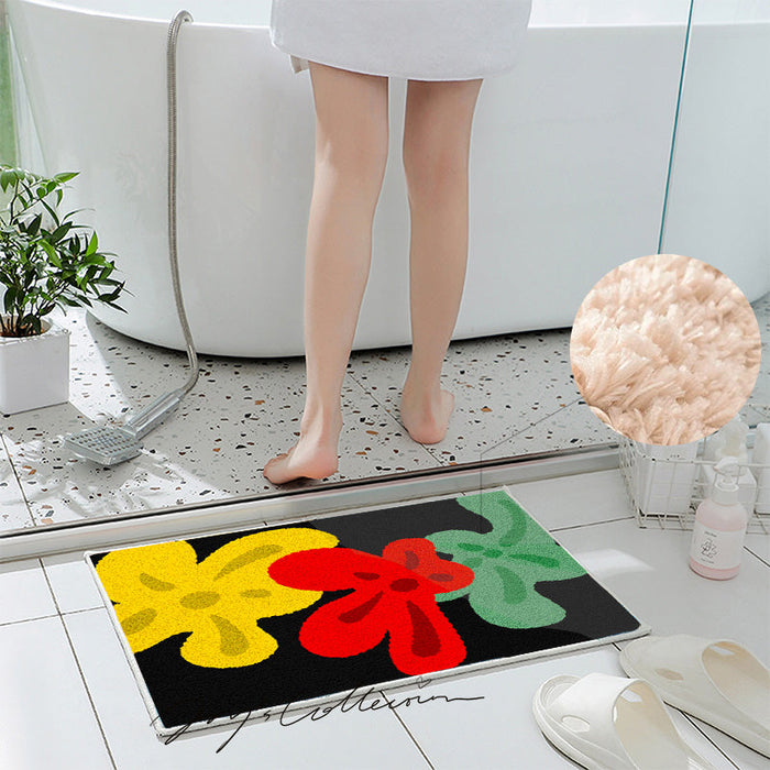 Feblilac Red Yellow and Green Three Flowers Tufted Bathmat