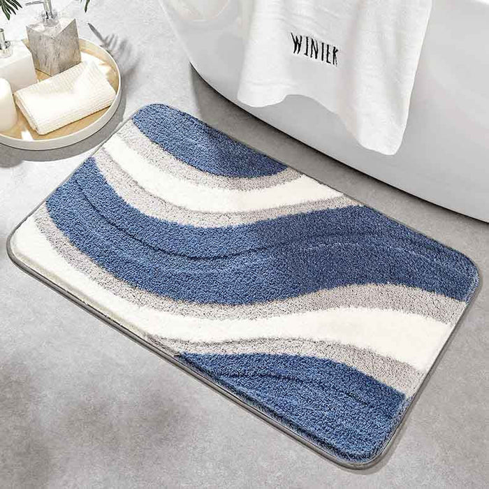 Feblilac Abstract Grey White Blue Wave Bath Mat