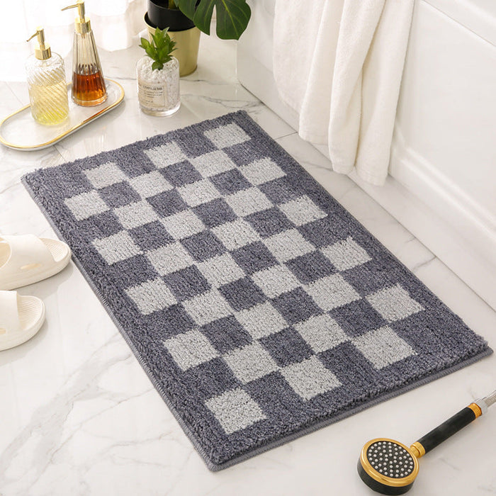 Feblilac Blue and White Checkerboard Ultra Soft Bathroom Rug