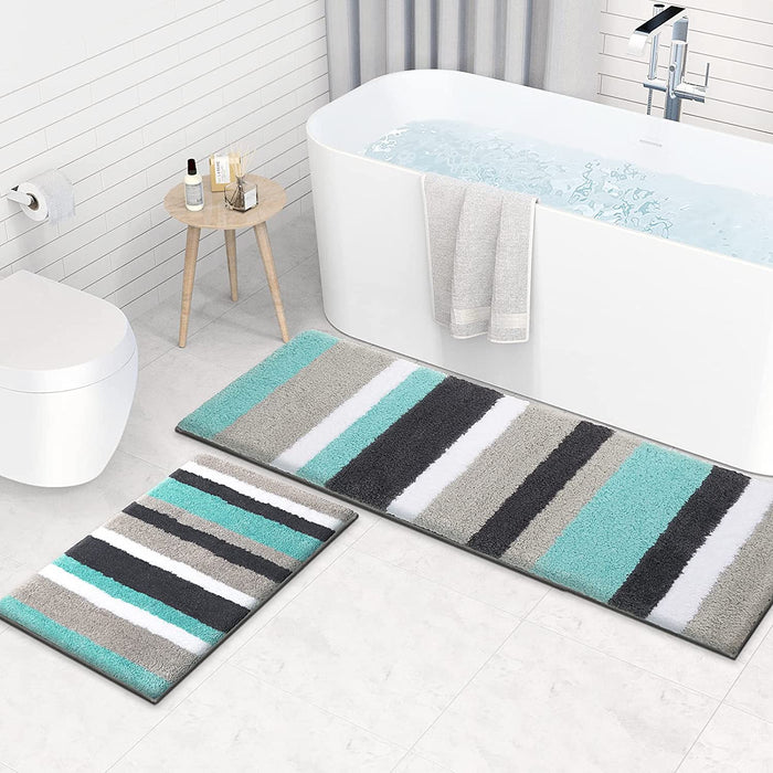 Feblilac Light Green-grey Stripe Bath Mat Rug