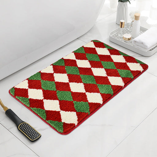 Bathroom Christmas Diamond Grid Tufted Bath Mat