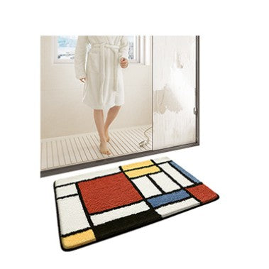 Feblilac Colorful Geometric Square Tufted Bathroom Mat Toilet U-Shaped Floor Mat