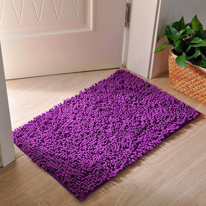 Chenille Non-Slip Microfiber Shag Bathroom Rug Mat, Solid Color