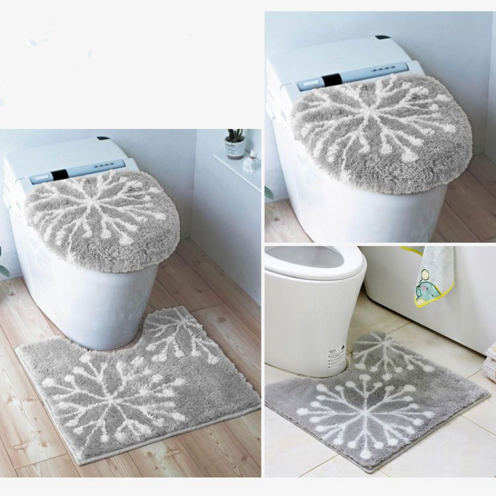 Feblilac Sunflower Cute and Warm Acrylic Fibers U-shape Bathroom Toilet Rugs and Lid Cover Toilet Seat Cover Kit