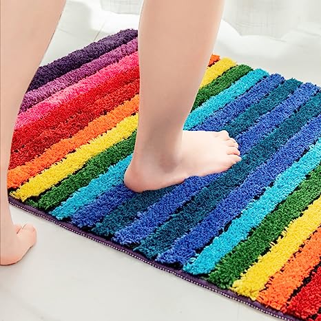 Feblilac Rainbow Lines Tufted Bath Mat