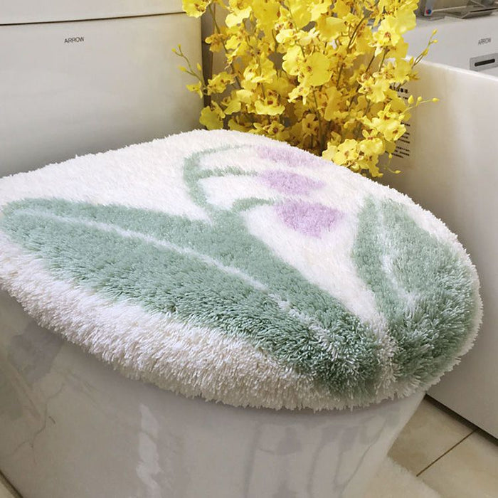 Feblilac Sunflower Cute and Warm Acrylic Fibers U-shape Bathroom Toilet Rugs and Lid Cover Toilet Seat Cover Kit