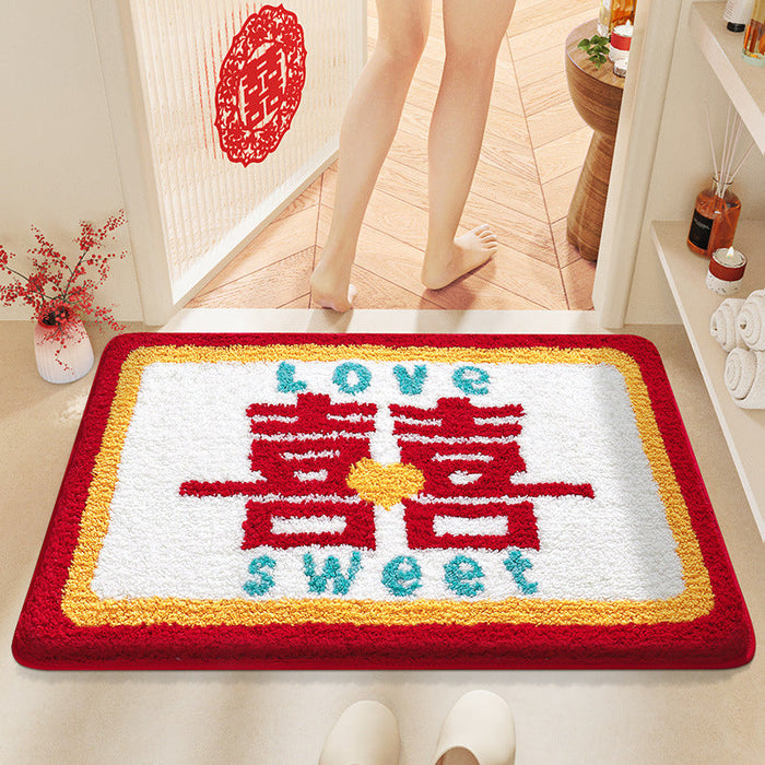 Feblilac Red Festive Love Tufted Bath Mat