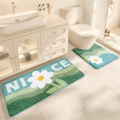 Feblilac Flowers and Mountains Tufted Bathroom Mat Toilet U-Shaped Floor Mat