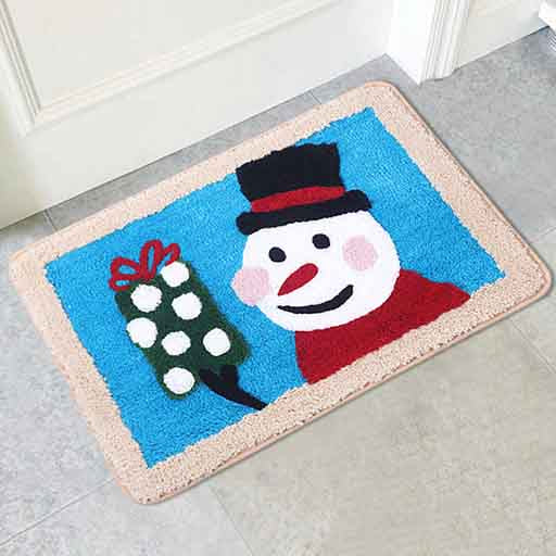 Feblilac Snowman Blue Ground Christmas Bath Mat