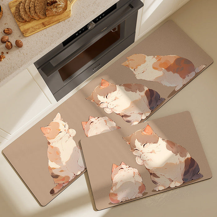 Feblilac Cute Cats PVC Leather Kitchen Mat