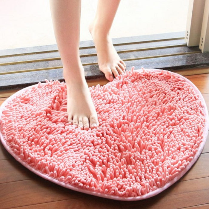 Feblilac Heart-shaped Solid Chenille Non-Slip Microfiber Shag Bathroom Rug Mat