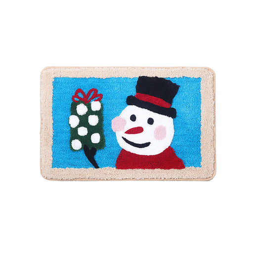 Feblilac Snowman Blue Ground Christmas Bath Mat