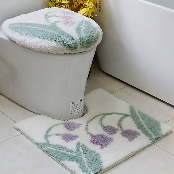 Feblilac Sunflower Cute and Warm Acrylic Fibers U-shape Bathroom Toilet Rugs and Lid Cover Toilet Seat Cover Kit