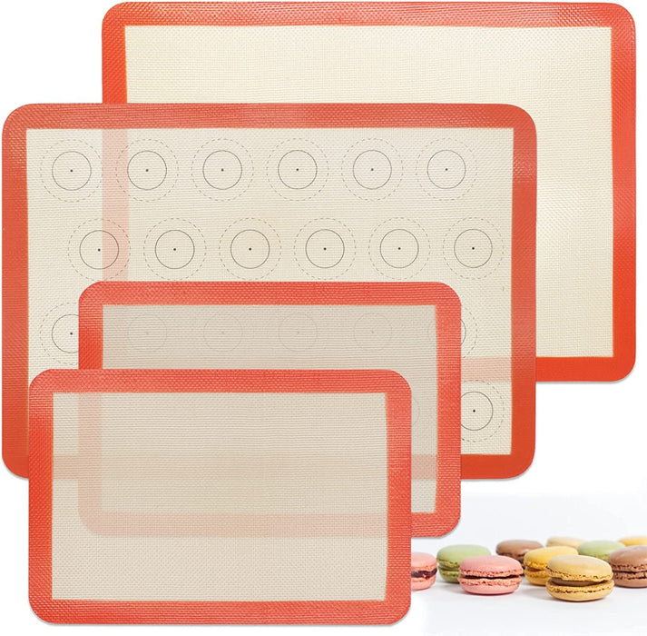 Silicone Baking Mats Set of 4, Non Stick Reusable Silicone Liners for 11" X17" Half Sheet and 8" X 12" Quarter Sheet for Baking Macaron/Cookie/Bread/Pastry