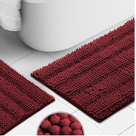 Feblilac Coarse and Fine Yarns Solid Chenille Non-Slip Microfiber Shag Bathroom Rug Mat