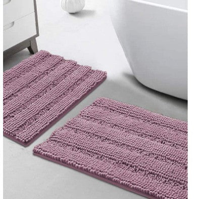 Feblilac Coarse and Fine Yarns Solid Chenille Non-Slip Microfiber Shag Bathroom Rug Mat