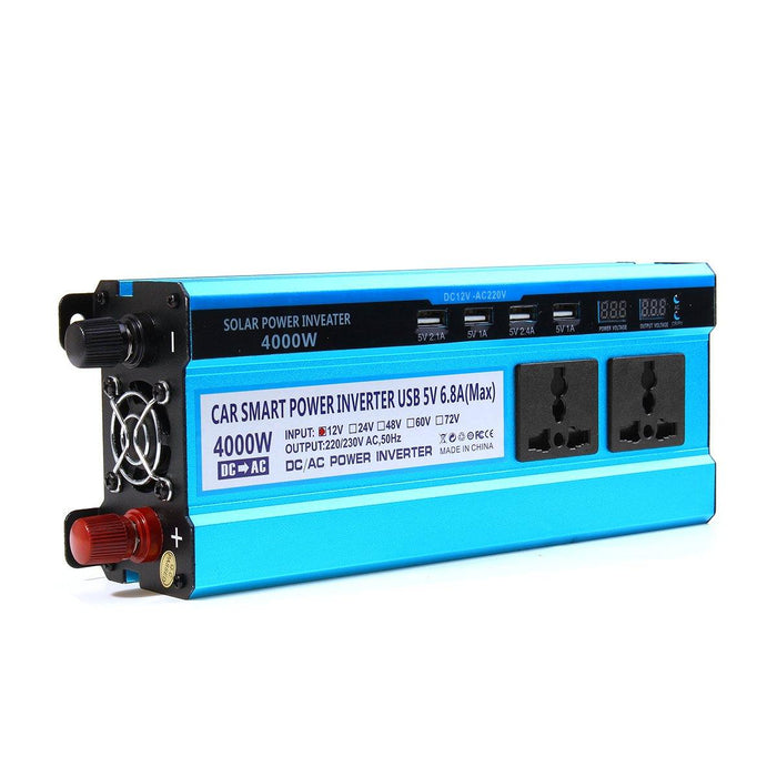 4000W LCD Solor Power Inverter DC 12V/24V/48V To AC 220V Converter 3 Sockets 4 USB Ports