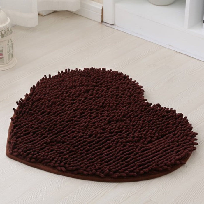 Feblilac Heart-shaped Solid Chenille Non-Slip Microfiber Shag Bathroom Rug Mat