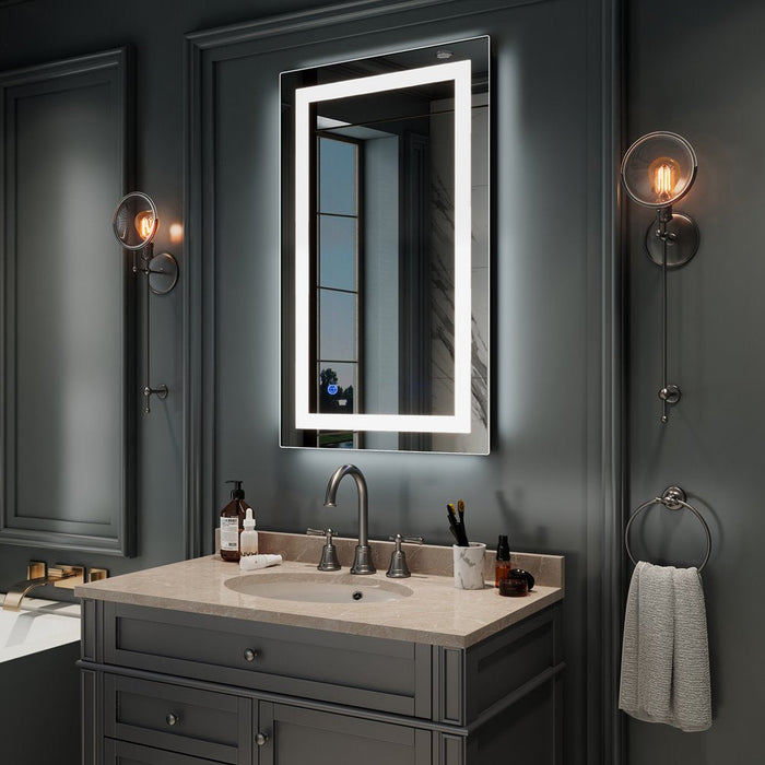 Anti-Fog Wall Mounted Lighted Vanity Mirror LED Bathroom Mirror anti Fog and IP67 Waterproof, Rectangle 40"X24" Silver