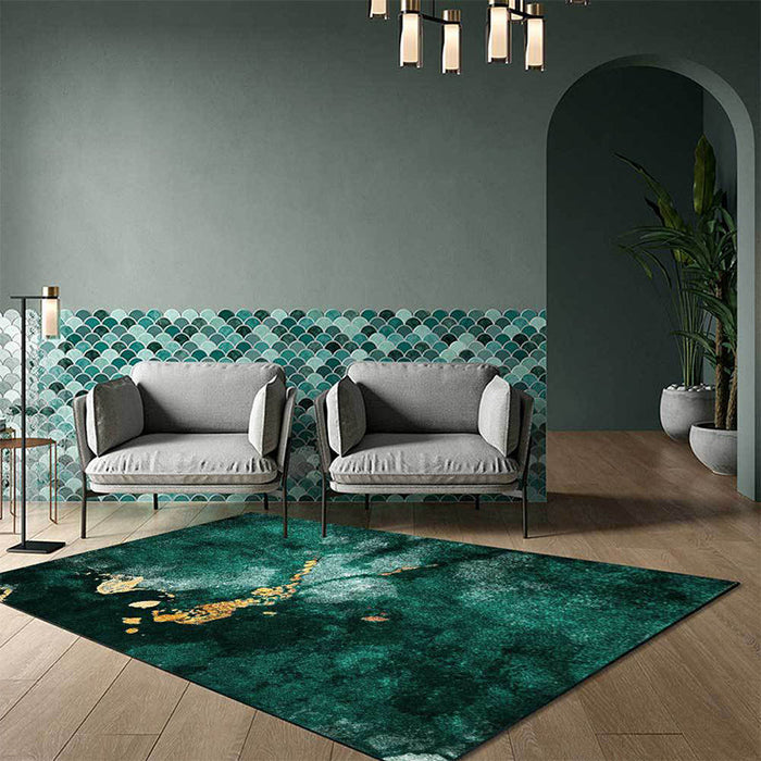 Modern Living Room Rug in Green Abstract Marble Pattern Rug Polyester Washable Area Rug