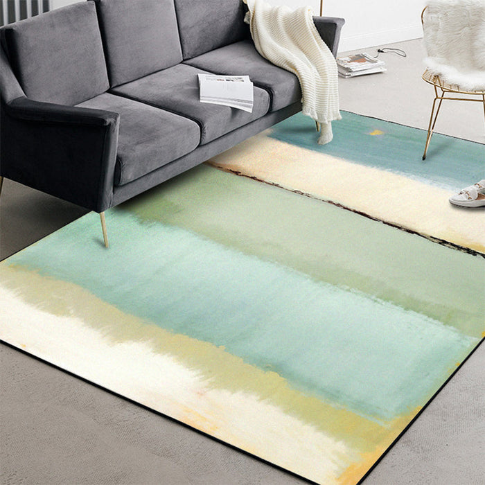 Teal Bedroom Rug Modern Abstract Colorblock Pattern Area Rug Polyester Washable Carpet