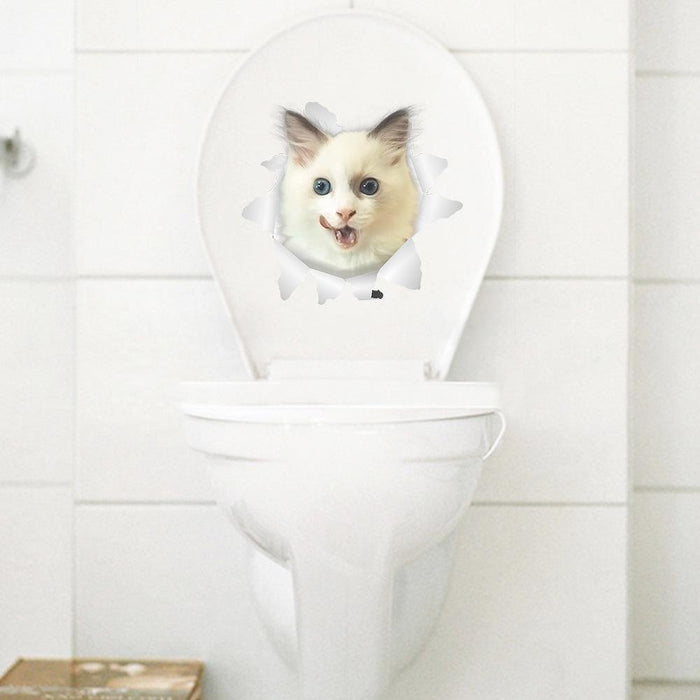 3D Cute Cat Wall Art Sticker Bathroom Toilet Lid Cover Decal Home Office Decor