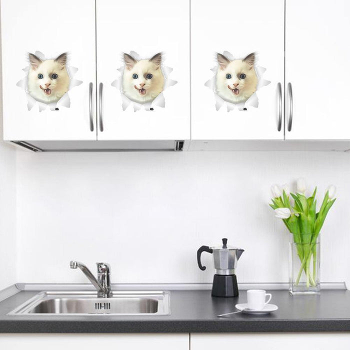 3D Cute Cat Wall Art Sticker Bathroom Toilet Lid Cover Decal Home Office Decor