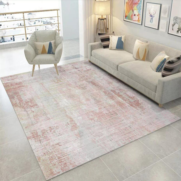 Modern Abstract Rug Light Pink Polyester Rug Washable Non-Slip Backing Area Rug for Bedroom