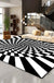 Novelty Living Room Rug in Black and White 3D Circle Stripe Print Rug Polyester Pet Friendly Washable Area Rug