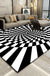 Novelty Living Room Rug in Black and White 3D Circle Stripe Print Rug Polyester Pet Friendly Washable Area Rug