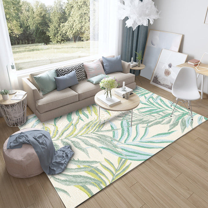 Tropical Botanical Pattern Rug with Leaf White and Yellow Polyester Rug Machine Washable Anti-Slip Area Rug for Bedroom