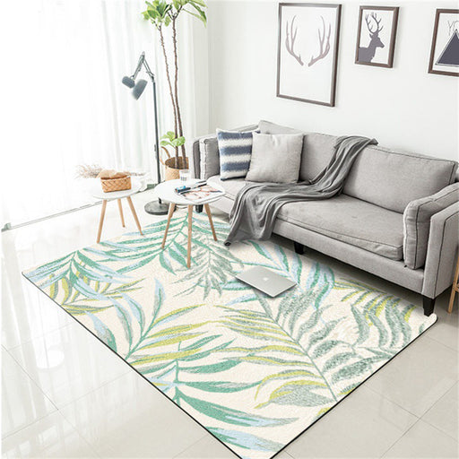 Tropical Botanical Pattern Rug with Leaf White and Yellow Polyester Rug Machine Washable Anti-Slip Area Rug for Bedroom