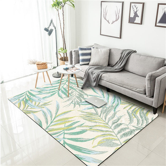 Tropical Botanical Pattern Rug with Leaf White and Yellow Polyester Rug Machine Washable Anti-Slip Area Rug for Bedroom