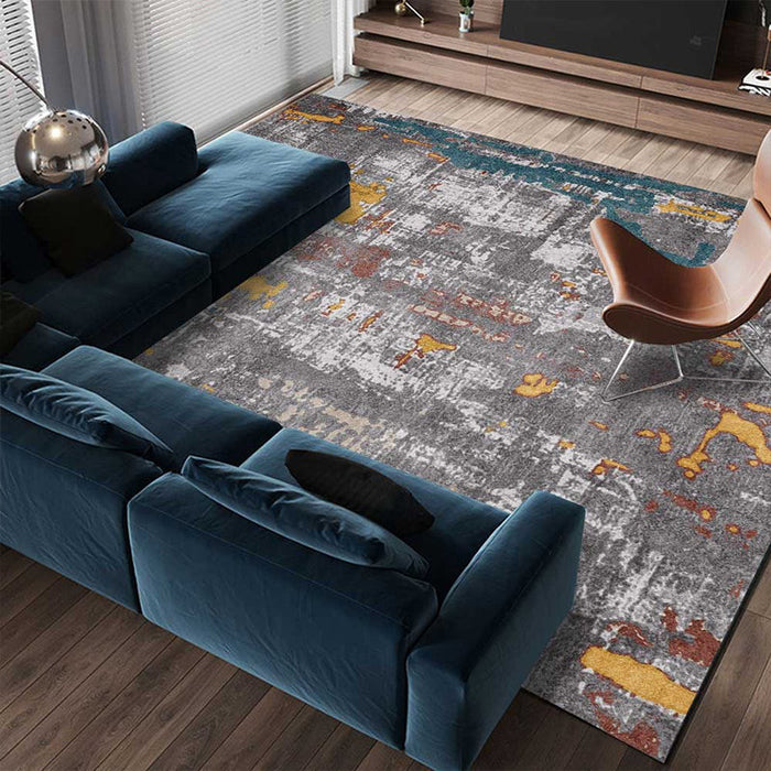 Industrial Abstract Rug Grey Polyester Rug Machine Washable Anti-Slip Backing Area Rug for Bedroom