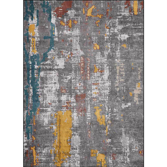 Industrial Abstract Rug Grey Polyester Rug Machine Washable Anti-Slip Backing Area Rug for Bedroom