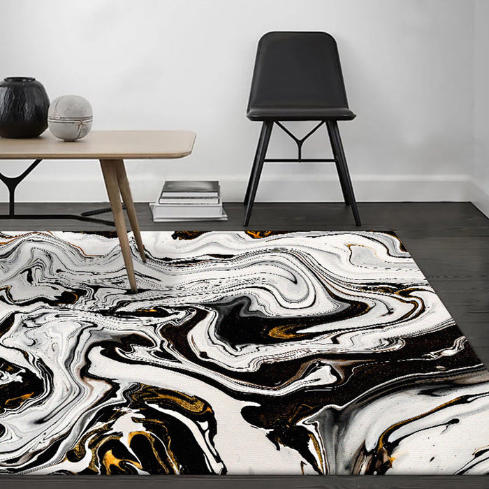 Black and White Bedroom Rug Modern Abstract Twisted Lines Pattern Area Rug Polyester Non-Slip Machine Washable Carpet