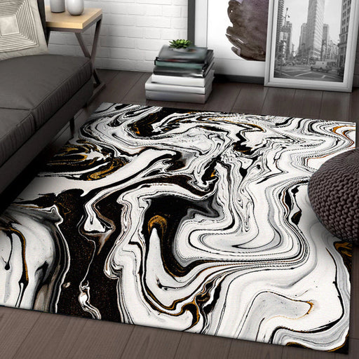 Black and White Bedroom Rug Modern Abstract Twisted Lines Pattern Area Rug Polyester Non-Slip Machine Washable Carpet