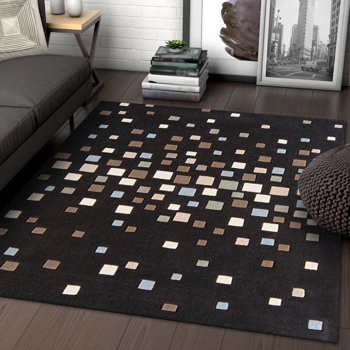 Black Bedroom Rug Novelty Plaid Pattern Area Rug Polyester Non-Slip Backing Pet Friendly Carpet