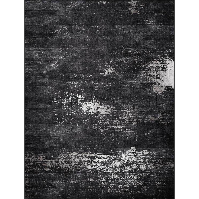 Industrial Abstract Rug Black Polyester Rug Machine Washable Anti-Slip Backing Area Rug for Bedroom