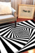 Novelty Living Room Rug in Black and White 3D Stripe Print Rug Polyester Non-Slip Machine Washable Area Rug