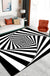 Novelty Living Room Rug in Black and White 3D Stripe Print Rug Polyester Non-Slip Machine Washable Area Rug