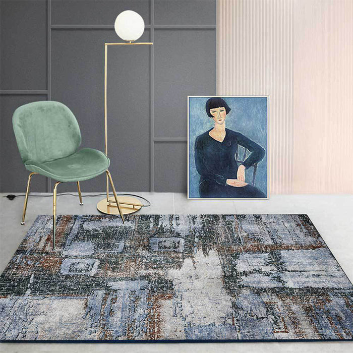 Whitewash Abstract Rug Grey Industrial Rug Polyester Washable Anti-Slip Backing Area Rug for Living Room